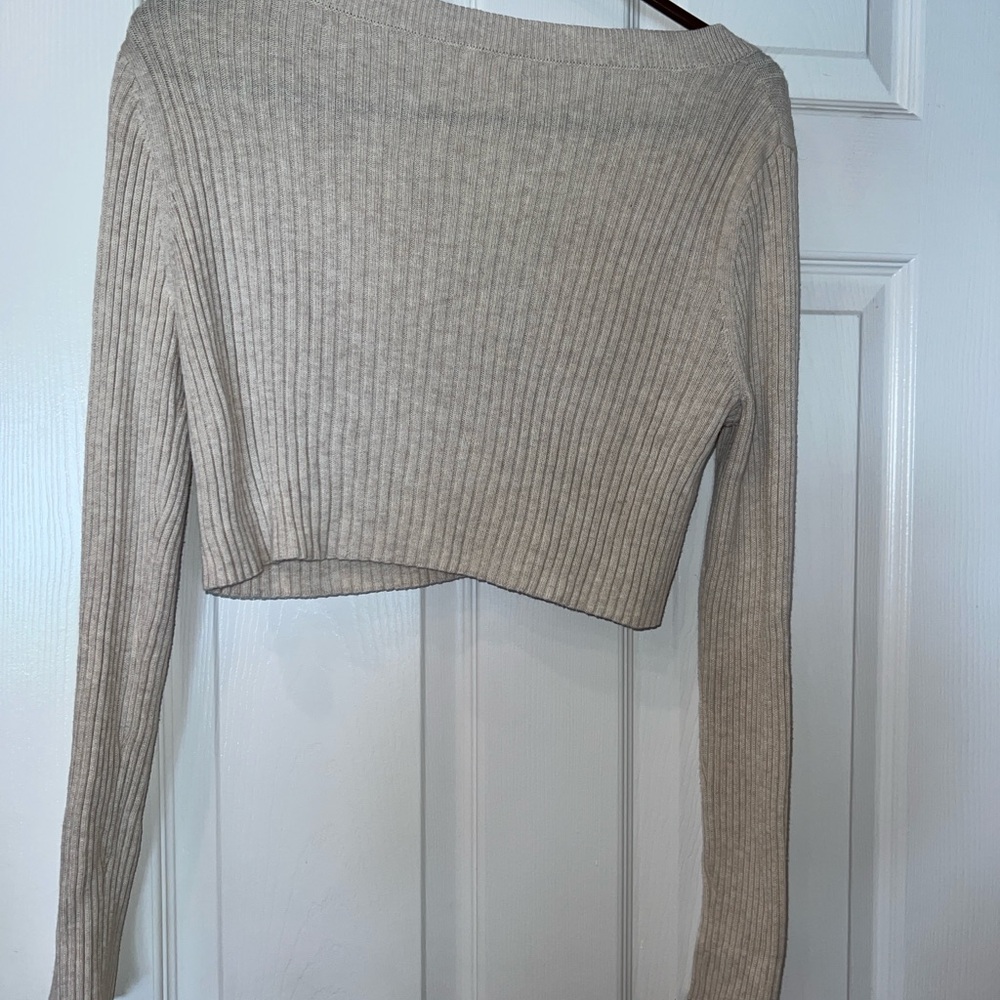 BP Ribbed Button-Up Sweater in Cream - Picture 3 of 3